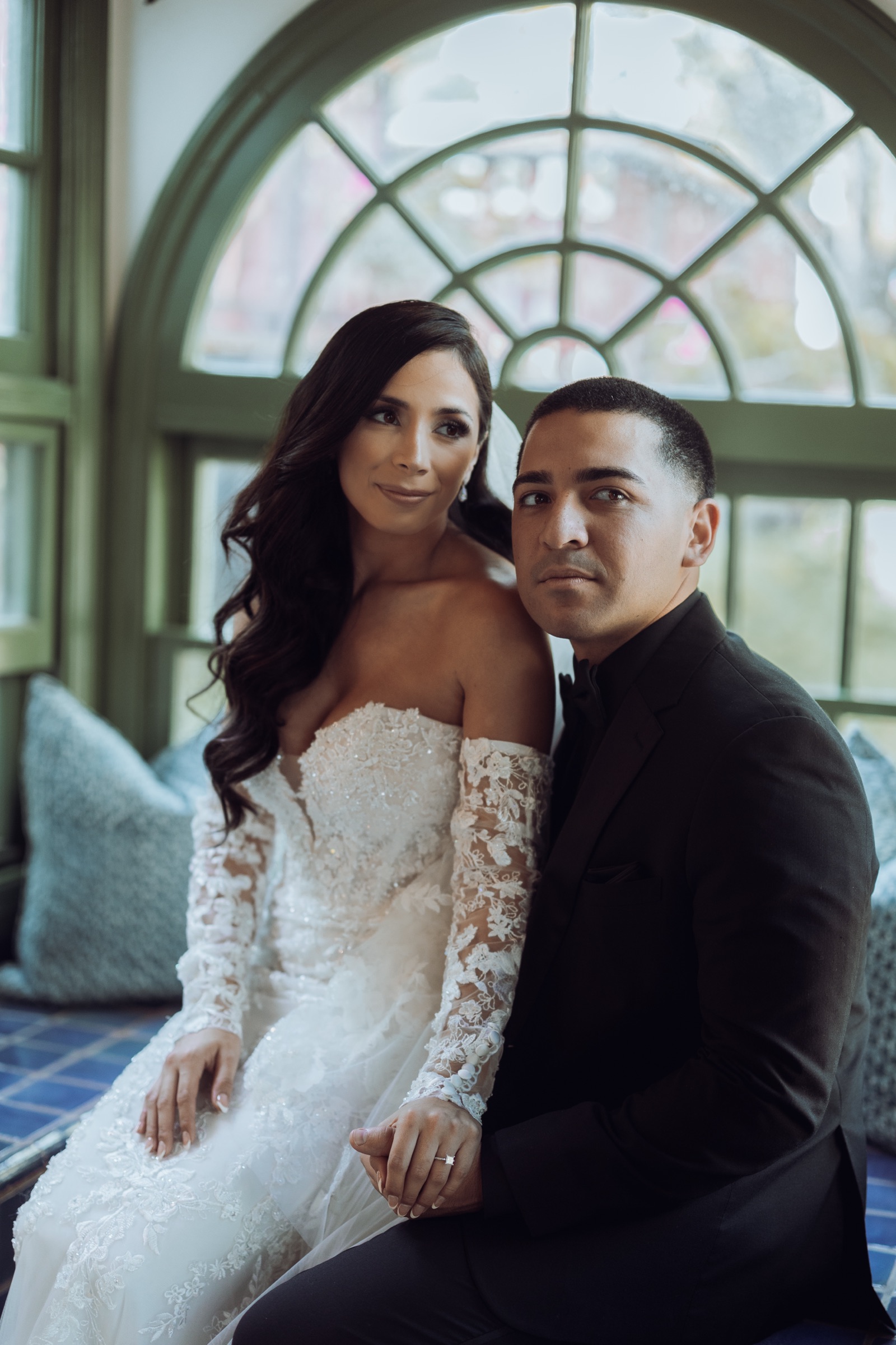 Mikey and Michelle couple portrait at Rancho Las Lomas gardens