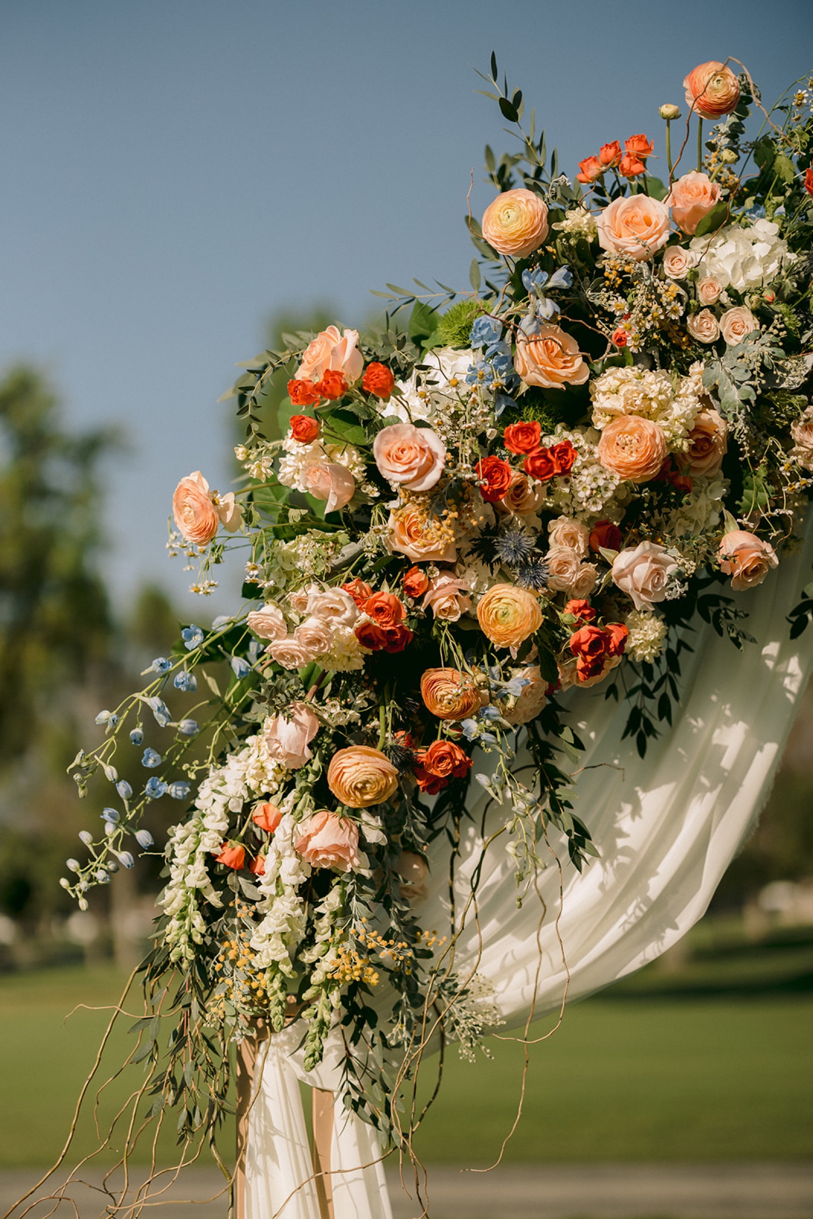 Ceremony floral arch detail at South Hills Country Club
