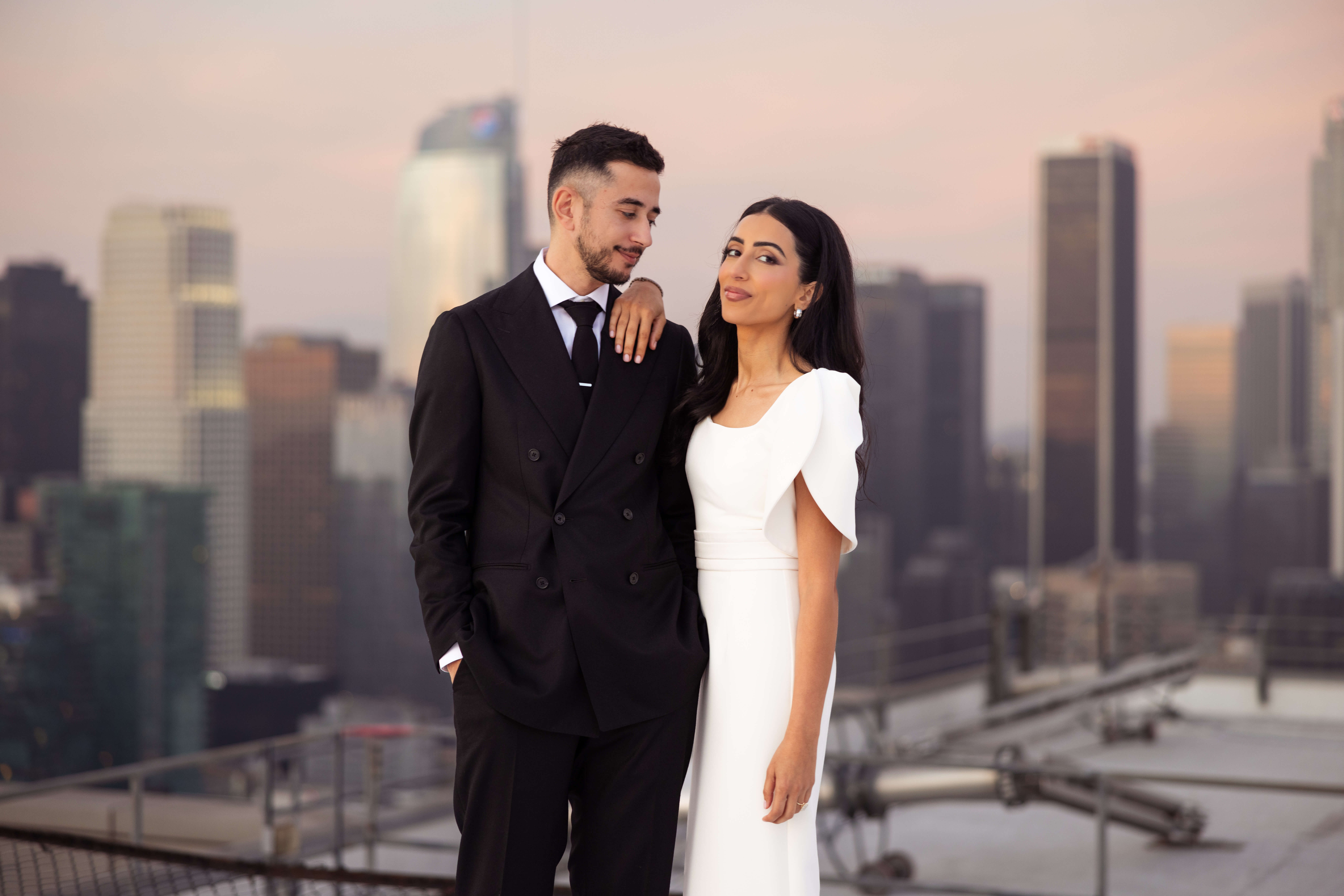 Romantic couple portrait during golden hour at a Los Angeles wedding venue
