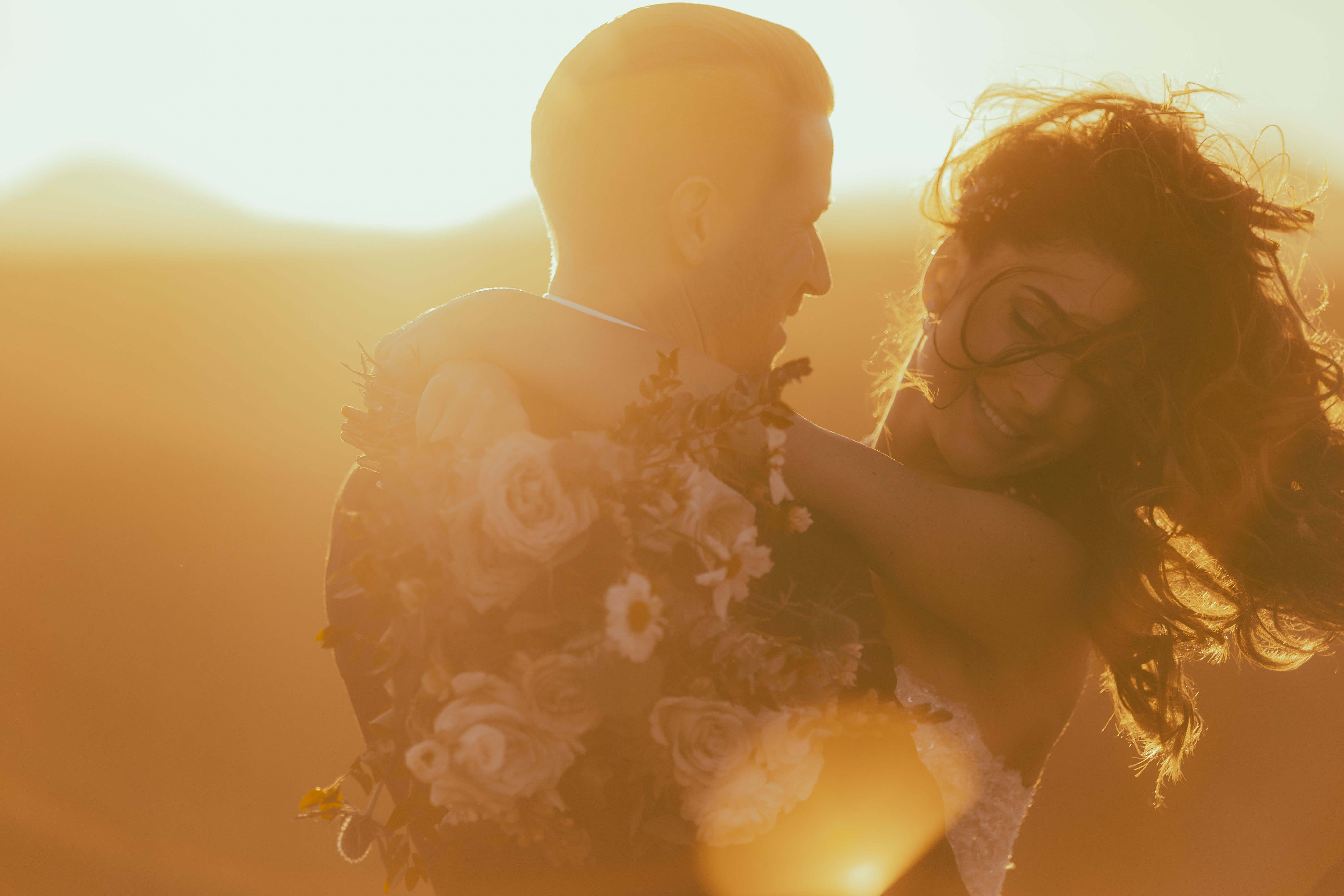 Romantic couple portrait during golden hour at a Los Angeles wedding venue